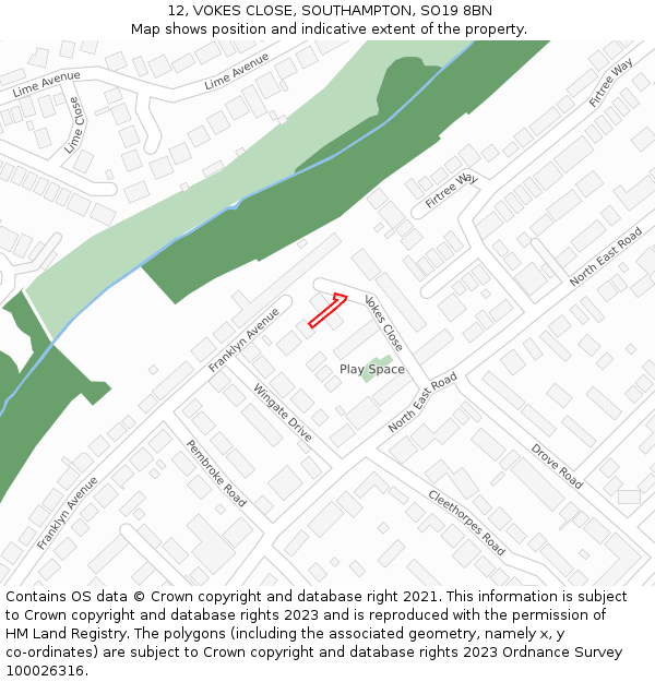 12, VOKES CLOSE, SOUTHAMPTON, SO19 8BN: Location map and indicative extent of plot