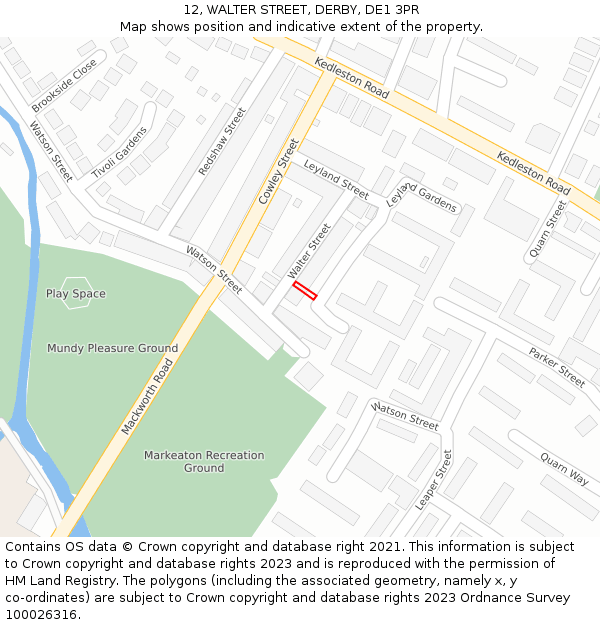 12, WALTER STREET, DERBY, DE1 3PR: Location map and indicative extent of plot