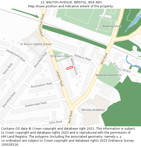 12, WALTON AVENUE, BRISTOL, BS4 4EN: Location map and indicative extent of plot