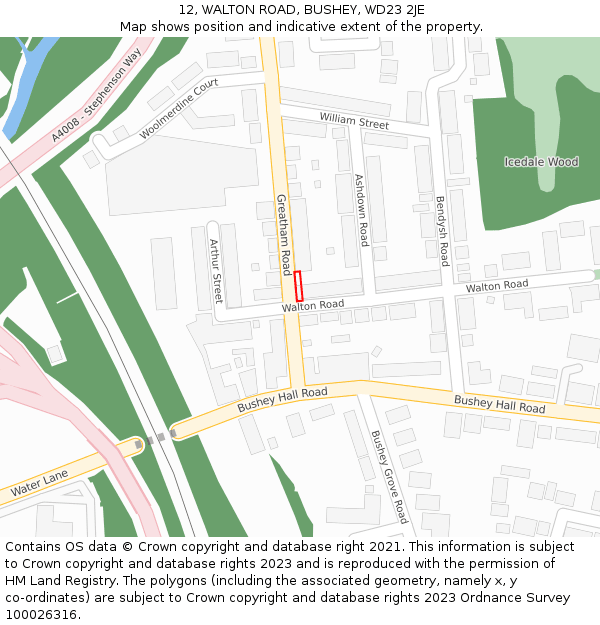 12, WALTON ROAD, BUSHEY, WD23 2JE: Location map and indicative extent of plot