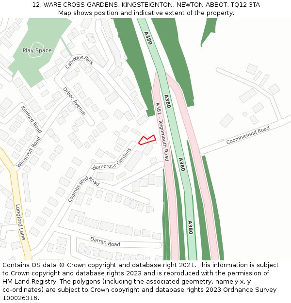 12, WARE CROSS GARDENS, KINGSTEIGNTON, NEWTON ABBOT, TQ12 3TA: Location map and indicative extent of plot