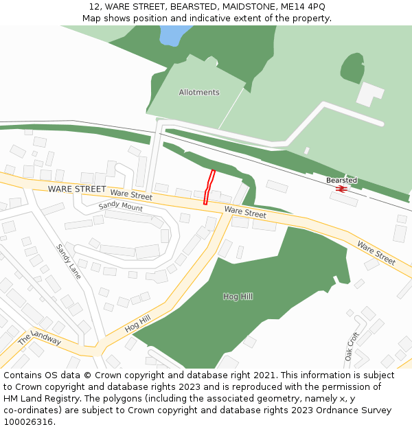 12, WARE STREET, BEARSTED, MAIDSTONE, ME14 4PQ: Location map and indicative extent of plot