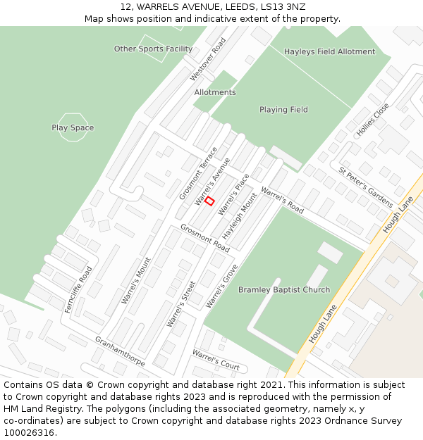12, WARRELS AVENUE, LEEDS, LS13 3NZ: Location map and indicative extent of plot