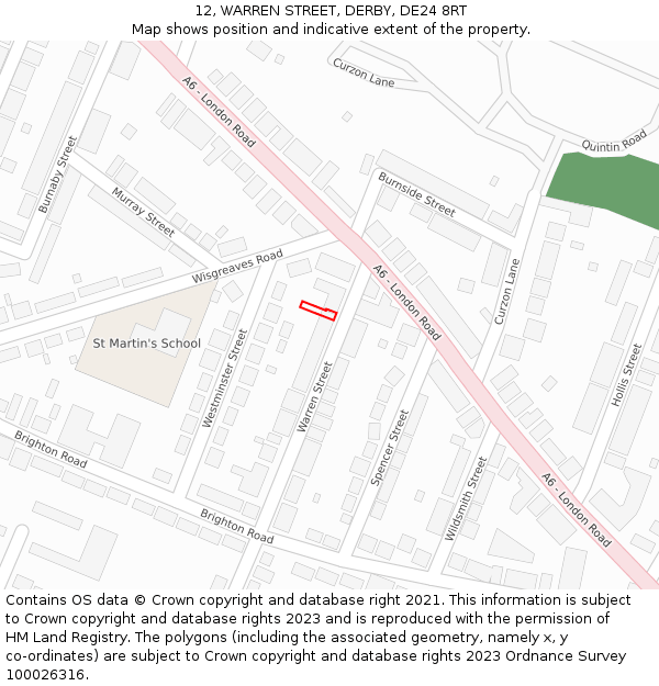 12, WARREN STREET, DERBY, DE24 8RT: Location map and indicative extent of plot