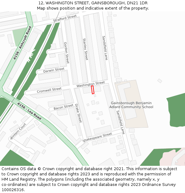 12, WASHINGTON STREET, GAINSBOROUGH, DN21 1DR: Location map and indicative extent of plot