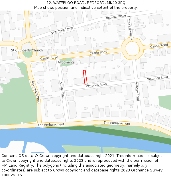 12, WATERLOO ROAD, BEDFORD, MK40 3PQ: Location map and indicative extent of plot