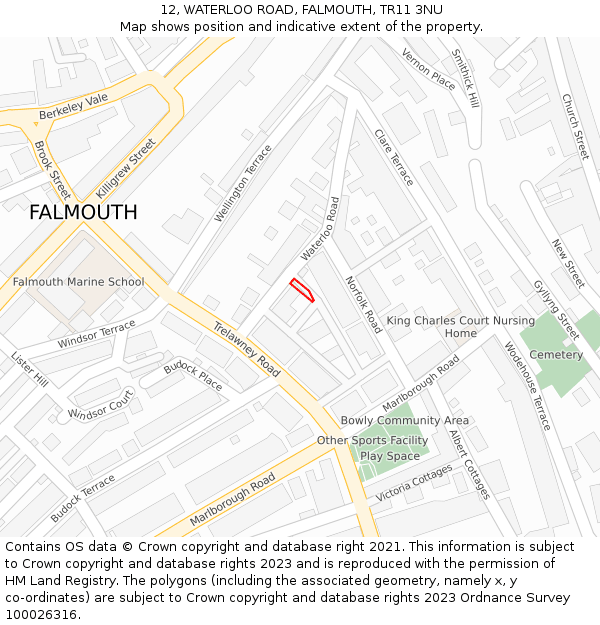 12, WATERLOO ROAD, FALMOUTH, TR11 3NU: Location map and indicative extent of plot