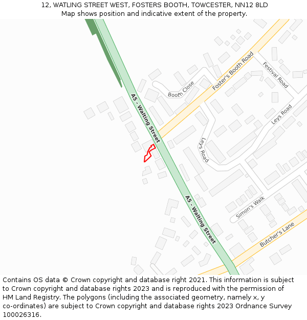 12, WATLING STREET WEST, FOSTERS BOOTH, TOWCESTER, NN12 8LD: Location map and indicative extent of plot