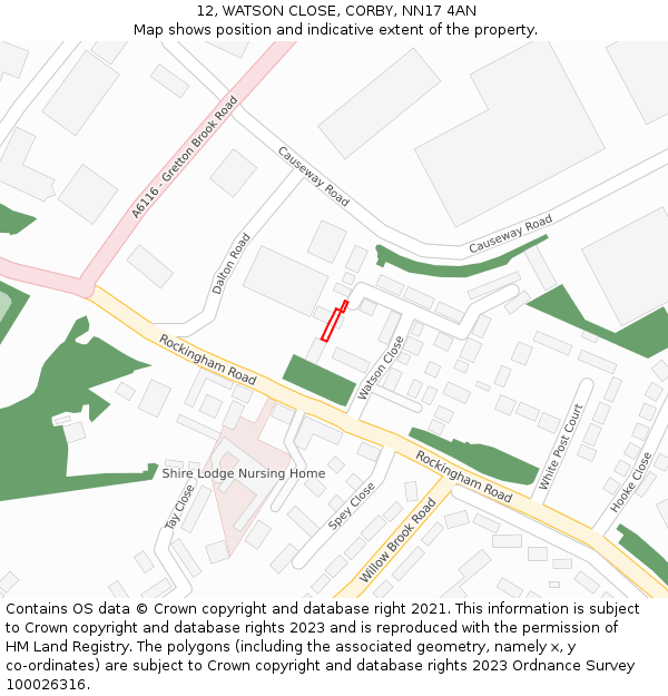 12, WATSON CLOSE, CORBY, NN17 4AN: Location map and indicative extent of plot