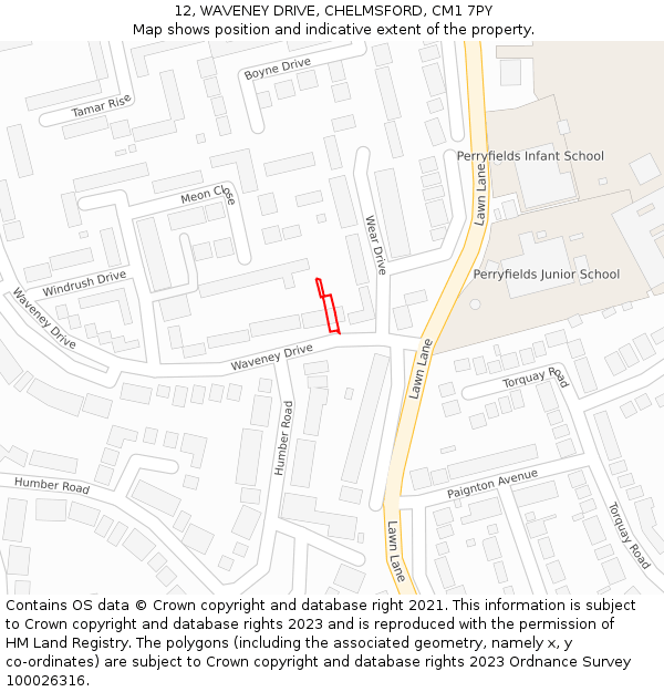 12, WAVENEY DRIVE, CHELMSFORD, CM1 7PY: Location map and indicative extent of plot