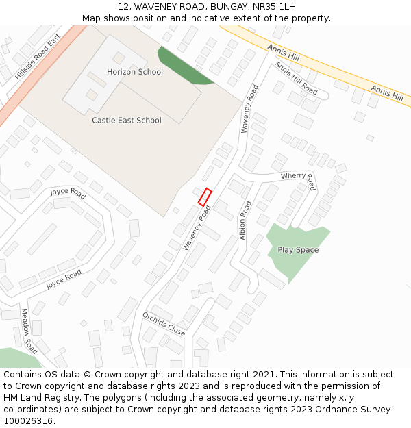 12, WAVENEY ROAD, BUNGAY, NR35 1LH: Location map and indicative extent of plot