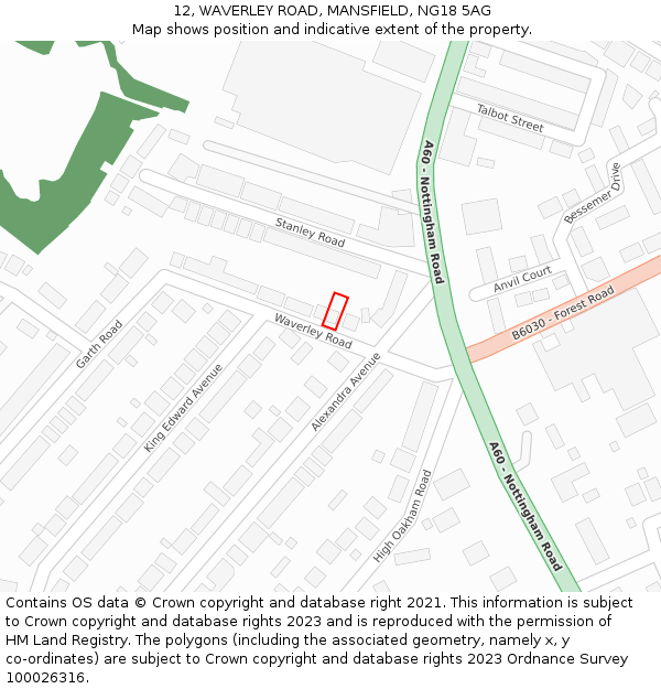 12, WAVERLEY ROAD, MANSFIELD, NG18 5AG: Location map and indicative extent of plot