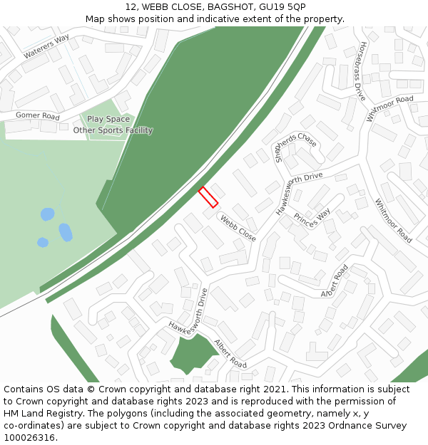 12, WEBB CLOSE, BAGSHOT, GU19 5QP: Location map and indicative extent of plot