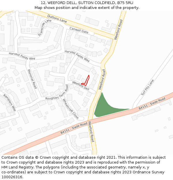 12, WEEFORD DELL, SUTTON COLDFIELD, B75 5RU: Location map and indicative extent of plot