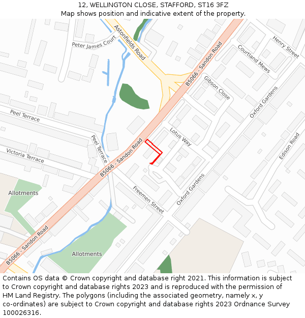 12, WELLINGTON CLOSE, STAFFORD, ST16 3FZ: Location map and indicative extent of plot