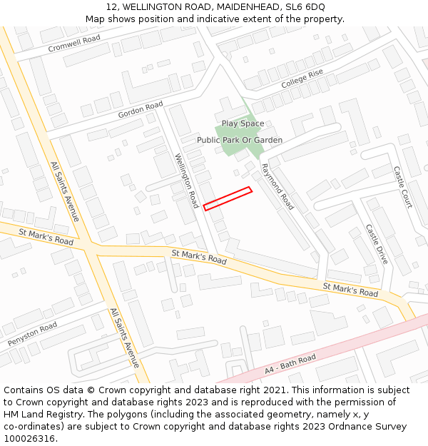 12, WELLINGTON ROAD, MAIDENHEAD, SL6 6DQ: Location map and indicative extent of plot