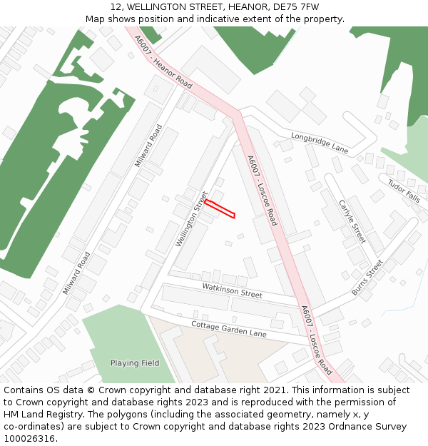 12, WELLINGTON STREET, HEANOR, DE75 7FW: Location map and indicative extent of plot