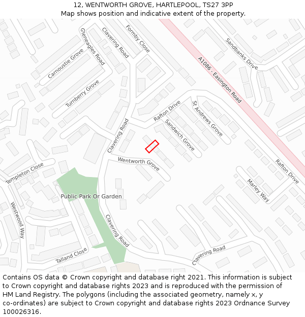 12, WENTWORTH GROVE, HARTLEPOOL, TS27 3PP: Location map and indicative extent of plot