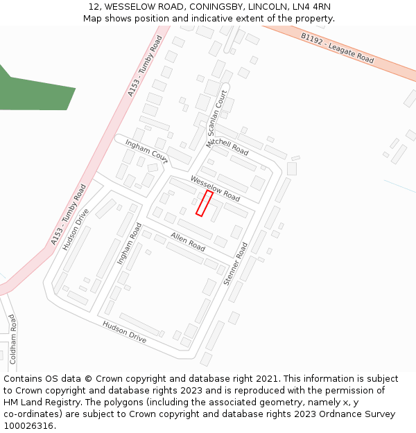 12, WESSELOW ROAD, CONINGSBY, LINCOLN, LN4 4RN: Location map and indicative extent of plot