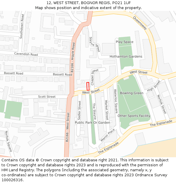 12, WEST STREET, BOGNOR REGIS, PO21 1UF: Location map and indicative extent of plot