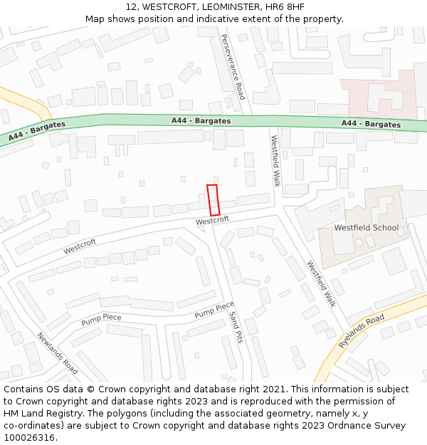 12, WESTCROFT, LEOMINSTER, HR6 8HF: Location map and indicative extent of plot
