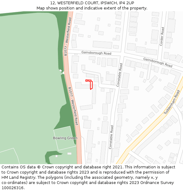 12, WESTERFIELD COURT, IPSWICH, IP4 2UP: Location map and indicative extent of plot