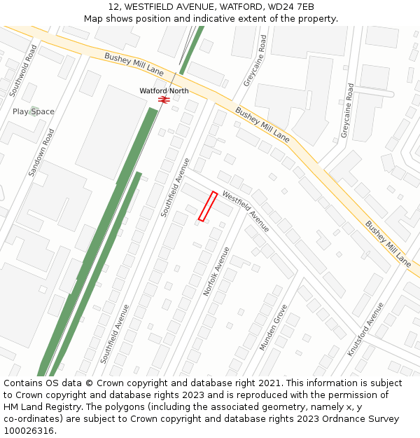 12, WESTFIELD AVENUE, WATFORD, WD24 7EB: Location map and indicative extent of plot