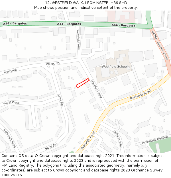 12, WESTFIELD WALK, LEOMINSTER, HR6 8HD: Location map and indicative extent of plot