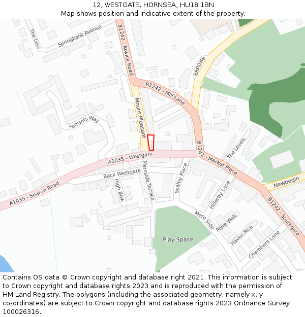 12, WESTGATE, HORNSEA, HU18 1BN: Location map and indicative extent of plot