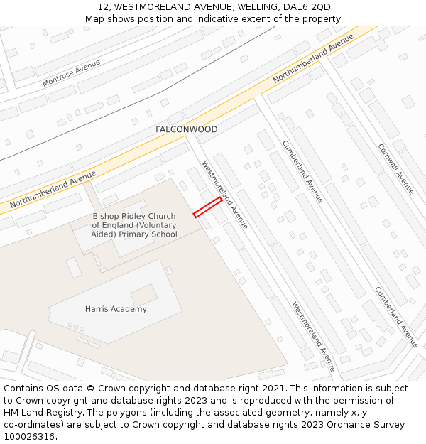 12, WESTMORELAND AVENUE, WELLING, DA16 2QD: Location map and indicative extent of plot