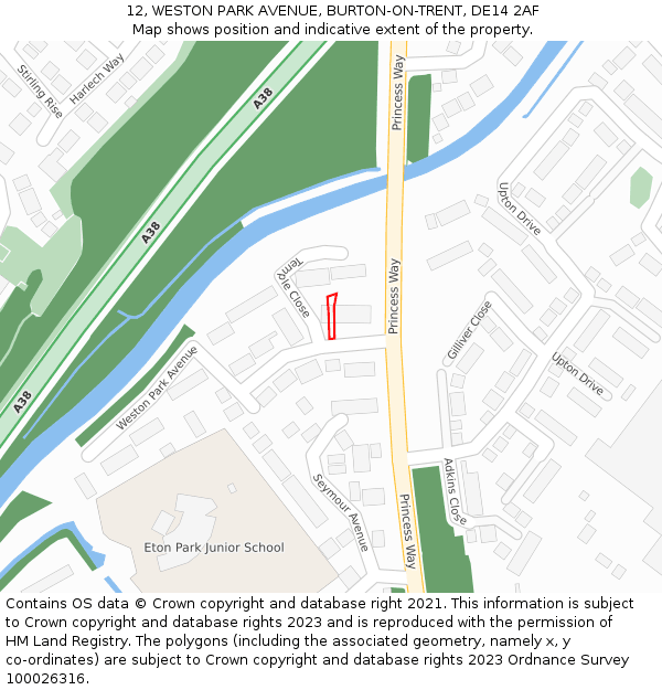 12, WESTON PARK AVENUE, BURTON-ON-TRENT, DE14 2AF: Location map and indicative extent of plot