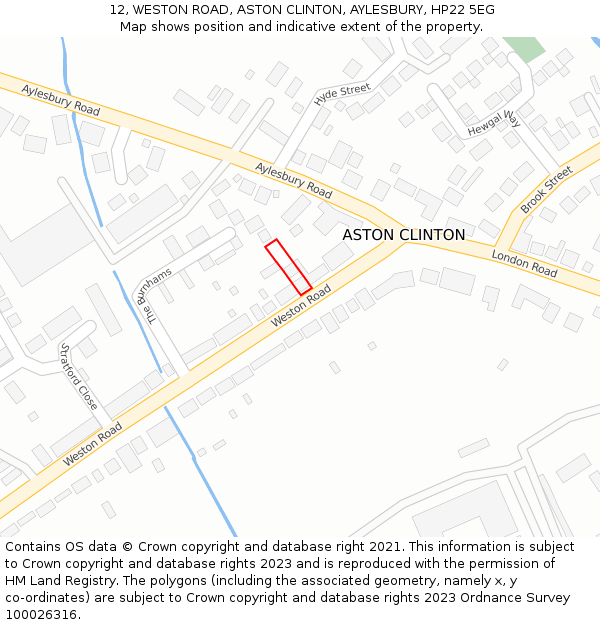 12, WESTON ROAD, ASTON CLINTON, AYLESBURY, HP22 5EG: Location map and indicative extent of plot