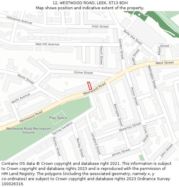 12, WESTWOOD ROAD, LEEK, ST13 8DH: Location map and indicative extent of plot