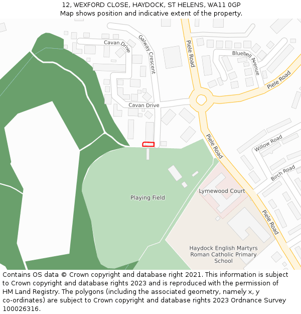 12, WEXFORD CLOSE, HAYDOCK, ST HELENS, WA11 0GP: Location map and indicative extent of plot