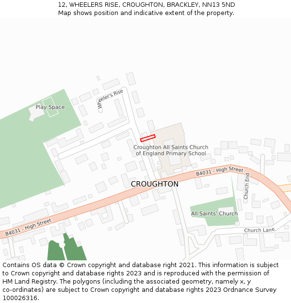 12, WHEELERS RISE, CROUGHTON, BRACKLEY, NN13 5ND: Location map and indicative extent of plot