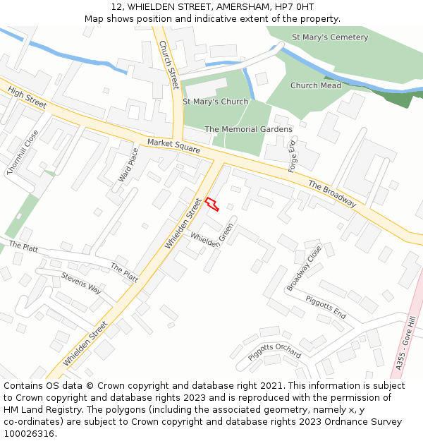 12, WHIELDEN STREET, AMERSHAM, HP7 0HT: Location map and indicative extent of plot