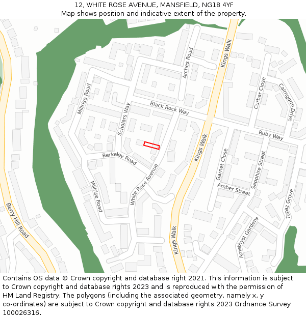12, WHITE ROSE AVENUE, MANSFIELD, NG18 4YF: Location map and indicative extent of plot