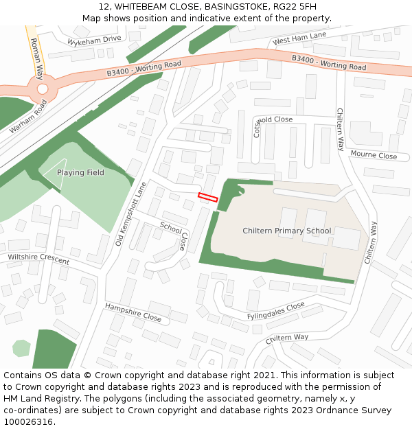 12, WHITEBEAM CLOSE, BASINGSTOKE, RG22 5FH: Location map and indicative extent of plot