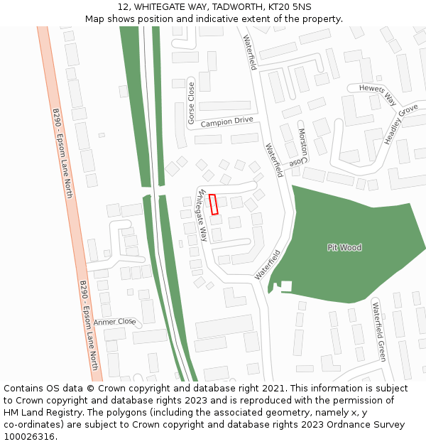 12, WHITEGATE WAY, TADWORTH, KT20 5NS: Location map and indicative extent of plot