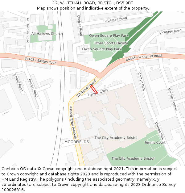 12, WHITEHALL ROAD, BRISTOL, BS5 9BE: Location map and indicative extent of plot