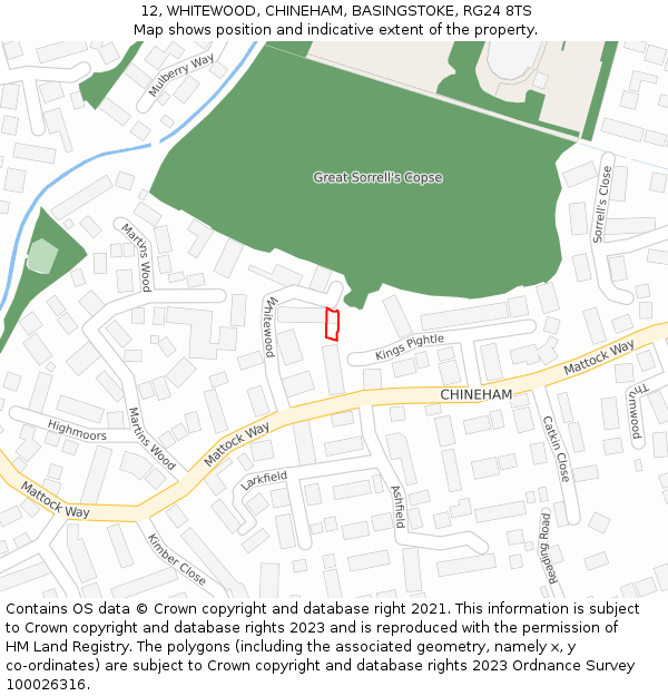 12, WHITEWOOD, CHINEHAM, BASINGSTOKE, RG24 8TS: Location map and indicative extent of plot