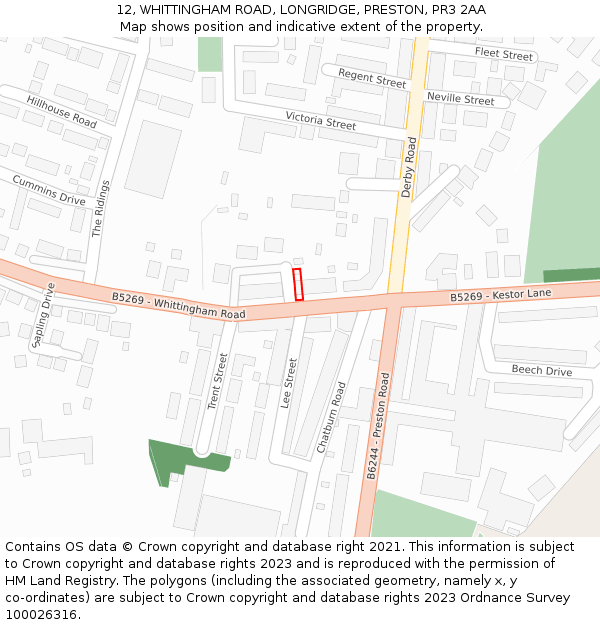 12, WHITTINGHAM ROAD, LONGRIDGE, PRESTON, PR3 2AA: Location map and indicative extent of plot