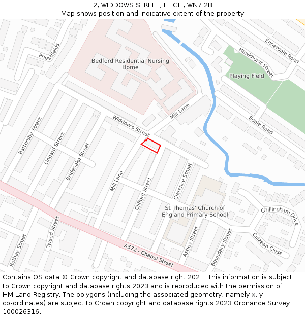 12, WIDDOWS STREET, LEIGH, WN7 2BH: Location map and indicative extent of plot