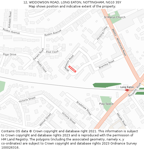 12, WIDDOWSON ROAD, LONG EATON, NOTTINGHAM, NG10 3SY: Location map and indicative extent of plot
