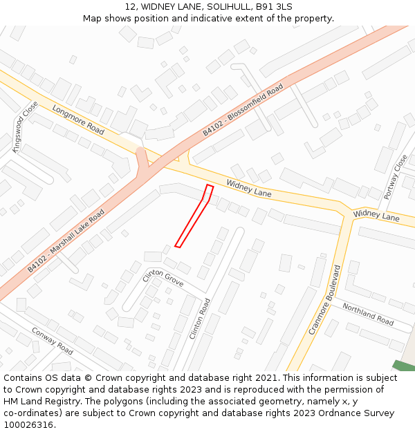 12, WIDNEY LANE, SOLIHULL, B91 3LS: Location map and indicative extent of plot