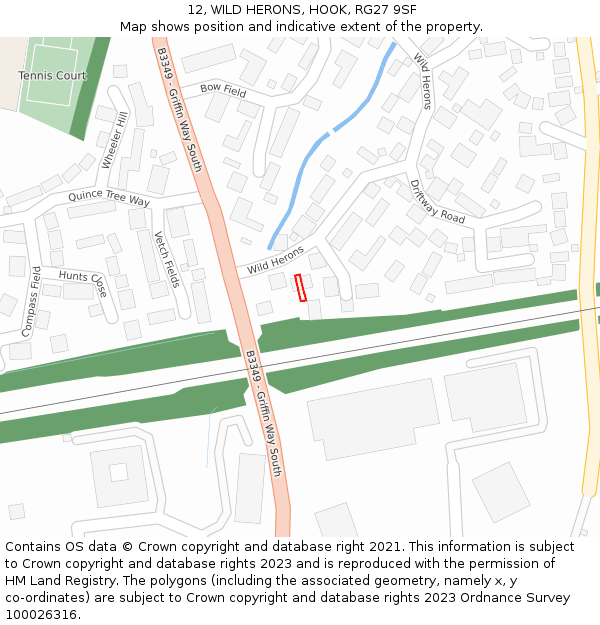 12, WILD HERONS, HOOK, RG27 9SF: Location map and indicative extent of plot