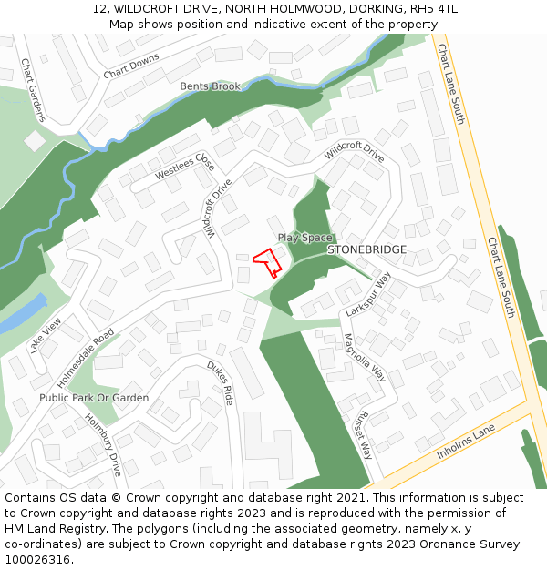 12, WILDCROFT DRIVE, NORTH HOLMWOOD, DORKING, RH5 4TL: Location map and indicative extent of plot