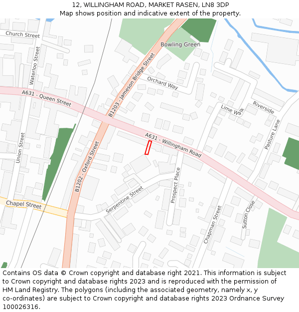 12, WILLINGHAM ROAD, MARKET RASEN, LN8 3DP: Location map and indicative extent of plot