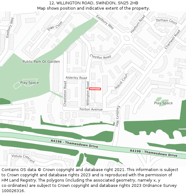 12, WILLINGTON ROAD, SWINDON, SN25 2HB: Location map and indicative extent of plot