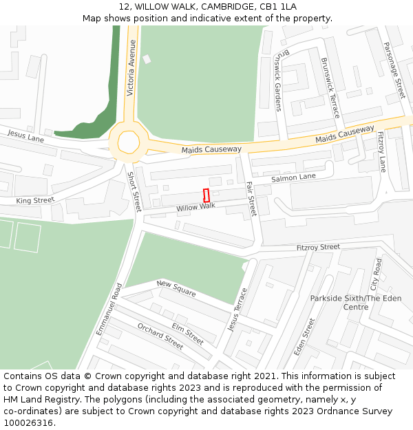 12, WILLOW WALK, CAMBRIDGE, CB1 1LA: Location map and indicative extent of plot
